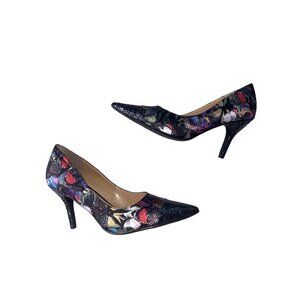 J Renee Ryenne Butterfly Screen Print Glitter Heels & Toes Black Purple Size 8